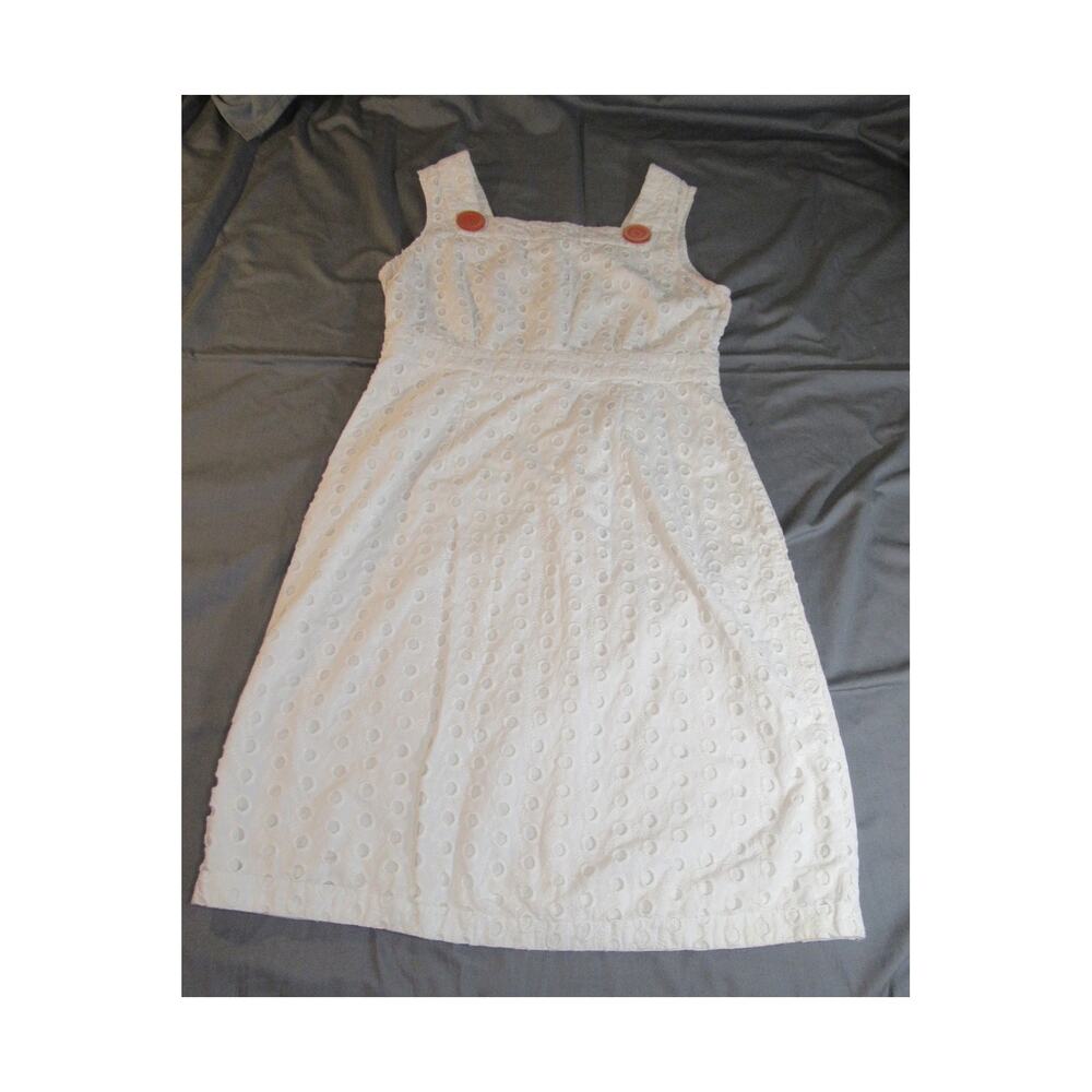Population Pop Eyelet Lace Knee Length Lined White Dress Orange Buttons Size 8